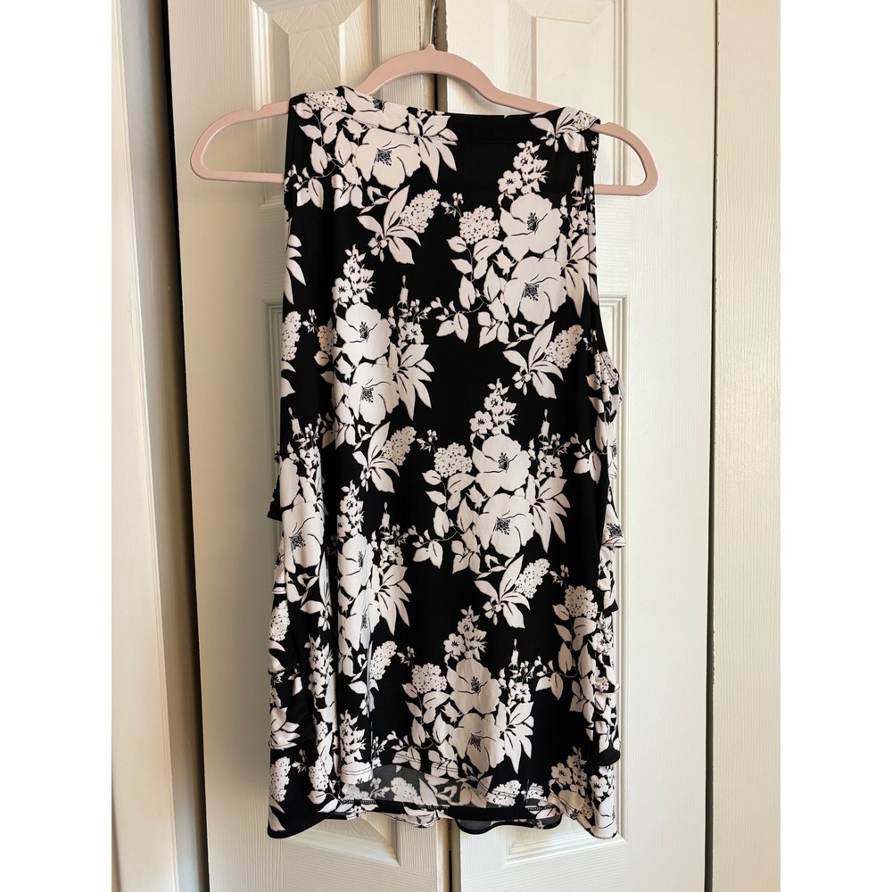 White House Black Market Floral Tiered Tank Top L Stretch V-Neck - Picture 6 of 7
